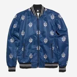 KSTATELY Blue and White Patterned Bomber Jacket